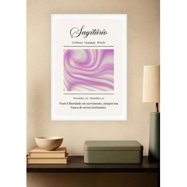 Imagem de Quadro Signo Sagitário com Vidro e Moldura Branca Tam:A4 - Spark Loja