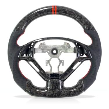 Imagem de Volante de fibra de carbono para volante Infiniti G37 G35 G25 fibra de carbono 2007 2008 2009 2010 2011 2012 2013 (fibra de carbono forjada preta + couro perfurado)