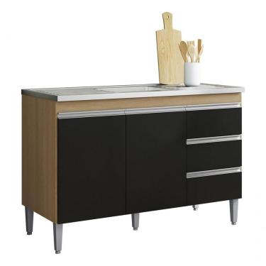 Imagem de Balcão Gabinete Multiuso P/pia Andreia S/tp 100cm Ajl Mvs. Cor Amêndoa/preto