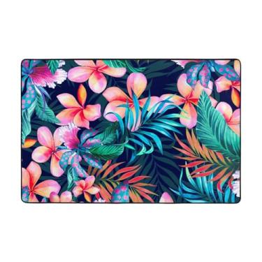 Imagem de ZERAOKE Tapetes de área de flores tropicais para sala de estar 1,2 x 1,5 m, tapete macio e moderno, tapetes antiderrapantes para decoração de casa, tapete lavável para quarto, jantar, dormitório,