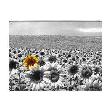 Imagem de ZERAOKE Tapete de área de girassóis preto e branco 4 x 5,25 pés (48 x 63 polegadas), tapetes laváveis na máquina com suporte antiderrapante, tapetes macios para sala de estar, quarto, entrada, quarto