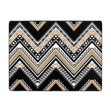 Imagem de ZERAOKE Tapete em ziguezague preto e branco caramelo 4 x 5,25 pés (48 x 63 polegadas), tapetes laváveis na máquina com suporte antiderrapante, tapetes macios para sala de estar, quarto, entrada,