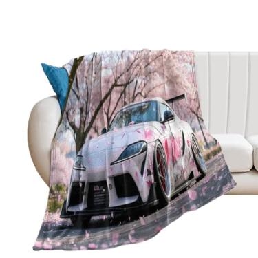 Imagem de HouLaiZhe Cobertor Super Macio Flanela JDM Carro Esportivo Sup Flores de Cerejeira Cobertores de Refrigeração Leve para Sofá-Cama Cadeira Sofá Carro Viagem ao Ar Livre Leve Quente 101,6 cm x 152,4 cm