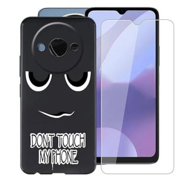 Imagem de AQGGIIXY Capa para Xiaomi Poco C61 2312BPC51H (6,7 polegadas) com [1 x película protetora de vidro temperado], capa preta à prova de choque capa de telefone de silicone macio ultrafino para Xiaomi