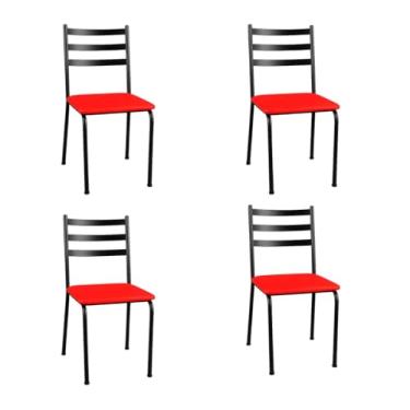 Imagem de Kit 4 Cadeiras Sala de Jantar Industrial Estofada Confortável Para Cozinha Mesa Moderna Metal Resistente (Vermelho)