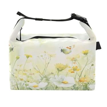 Imagem de STAYTOP Lancheira verde flores silvestres e borboletas com fivela de alça, lancheira isolada para meninos e meninas, lancheira térmica para trabalho escolar