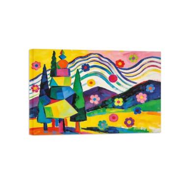 Imagem de Pintura abstrata de arte de parede - flores coloridas árvore da montanha 4 - decoração moderna - impressões em tela para sala de estar pronto para pendurar 20x30cm8x12in tela embrulhada