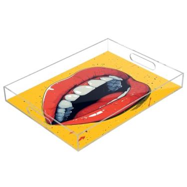 Imagem de STAYTOP Bandeja de servir de acrílico com boca de desenho animado engraçada, 15,7 x 11,20 cm, bandejas decorativas à prova de derramamento, organizador de bancada para café da manhã, chá, comida