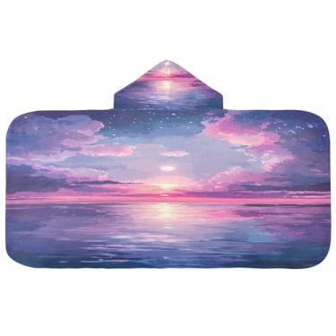 Imagem de Burbuja Céu estrelado com nuvens toalha de banho com capuz para crianças, toalha de praia de pelúcia macia absorvente para meninas e meninos 3-10 anos, 61 x 127 cm
