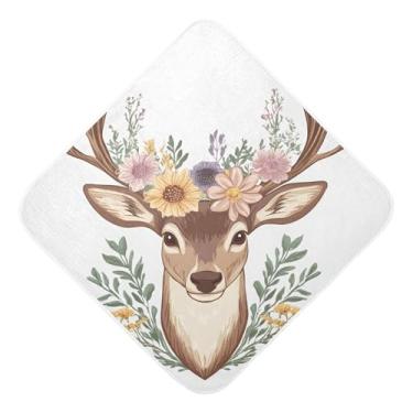 Imagem de Burbuja Toalha de banho de bebê com flores de cabeça de veado - Toalha com capuz de musselina macia e absorvente para recém-nascidos, 89 x 89 cm