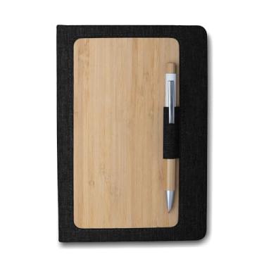 Imagem de Caderno Com Capa Dura em Bambu com Suporte de Caneta Preto