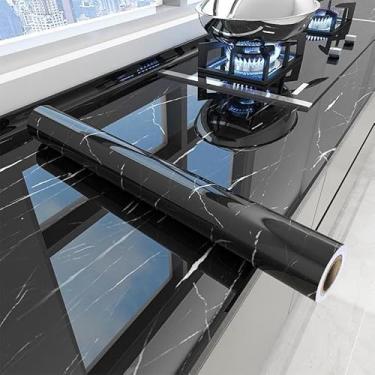 Imagem de Adesivos de cozinha Resistente a Agua/Óleo/Fogo/Alta Temperatura - Usável em fogão/armário/porta Inovação com Filme hot papel de parede cozinha papel de parede adesivo(3M*60CM-PRETO)
