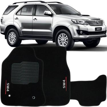Imagem de Jogo de Tapete Automotivo Carpete Toyota Hilux SW4 2006 à 2015 Soft Logo Bordado Preto 3 Peças