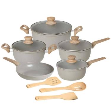 Imagem de Jogo de Panelas Cerâmica Indução Max Chef Wood Fratelli 5 Peças + Acessórios