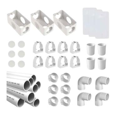 Imagem de Kit Completo Elétrica Aparente 3/4" com Placa Cega, 36 Peças, Abraçadeira Adaptador Caixa Joelho Luva e Eletroduto (Branco)