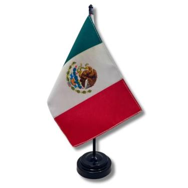 Imagem de Bandeira de Mesa México, Decorativa, Dupla Face, Multicolorido, 19x13cm, Base e Haste Preta, Escritório/Eventos, Tecido Oxford