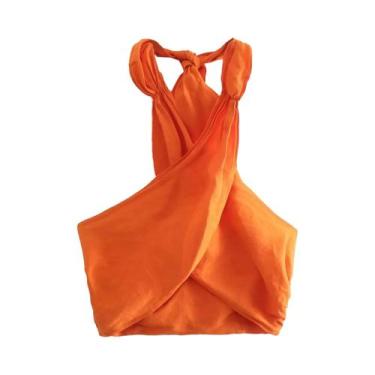 Imagem de Conjunto De Top Cropped Sem Mangas Em Caqui E Calças De Cintura Alta C