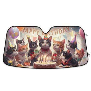 Imagem de Guarda-sóis de balão de festa de aniversário de gato festivo personalizado para para-brisa bonito universal dobrável caminhão carro janela persianas para-brisa frontal L, 144.8 cm x 80.0 cm