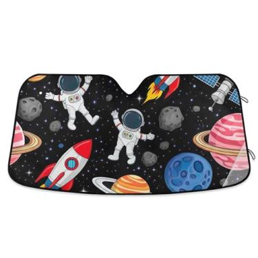 Imagem de Protetor solar personalizado fofo planetas astronautas carro para-sol para-brisa animal dobrável engraçado capa de para-brisa automotivo protetor solar S, 134,6 cm x 59,7 cm