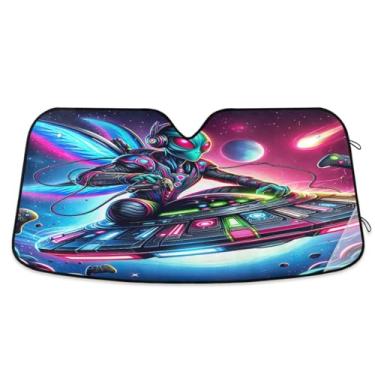 Imagem de Alienígena montando UFO como para-sol de jogo para blocos de para-brisa de carro raios UV persianas de janela dianteira de carro para a maioria dos sedãs SUV caminhão médio