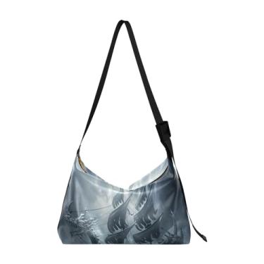Imagem de Linda bolsa Galaxy com zíper para mulheres, bolsa transversal de couro grande, bolsa transversal de couro macio, Dragon Ship Seascapes Underwater 1, One Size