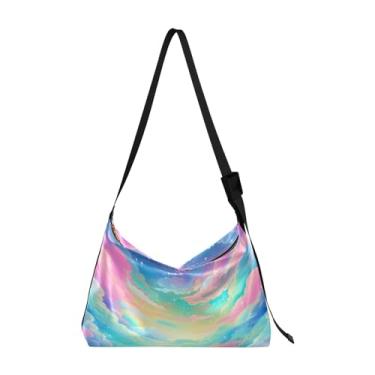 Imagem de Glasses of Beer Greeting Happy New Year Bolsa de ombro Hobo de couro, bolsa feminina transversal, bolsa de ombro de couro, Céu cheio de nuvens coloridas-2, One Size