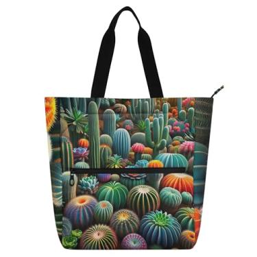 Imagem de GAIGEO Bolsa feminina de tecido de lona colorida com suculentas e cactos, bolsa carteiro universitária para amantes de livros