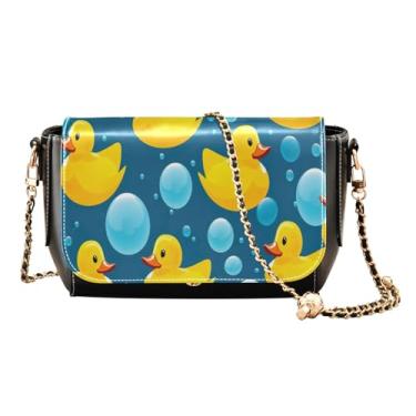 Imagem de GAIGEO Bolsa tiracolo de couro de cerveja, bolsa de ombro feminina de couro PU, alça ajustável, Patos de borracha amarelos com bolhas-1, One Size