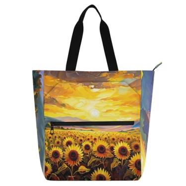 Imagem de GAIGEO Sacolas femininas para trabalho com campo de girassol, pôr do sol, para mulheres, lona, faculdade, escola, bolsas para professores, amantes de livros