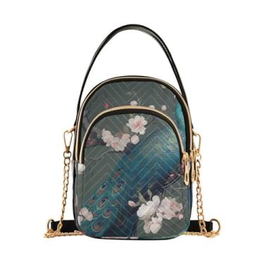 Imagem de GAIGEO Bolsa tiracolo feminina de basquete com fogo e água, bolsa tiracolo casual com corrente dourada, Flores de pavão e cerejeira - 4, One Size