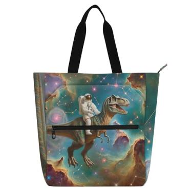 Imagem de Bolsa de trabalho feminina Astronaut t Rex Space Galaxy, lona, praia, livro, com zíper, bolsas médias, presente para amantes de livros