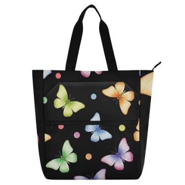 Imagem de Bolsa de trabalho feminina em aquarela borboletas, bolinhas, preta, bolsa escolar de lona com zíper, bolsas para professores, presentes para amantes de livros