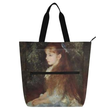 Imagem de GAIGEO Bolsa feminina Auguste Renoir com estampa de retrato jovem, para trabalho, lona, praia, livro, com zíper, bolsas para professores com compartimentos