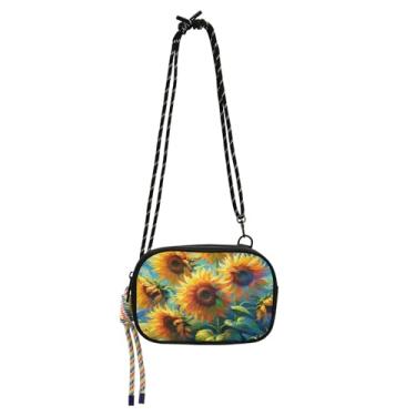 Imagem de TSENQUE Bolsa pequena para mulheres, bolsas transversais, bolsa para celular, pochete com girassol noite estrelada, pintura a óleo, bolsas de ombro