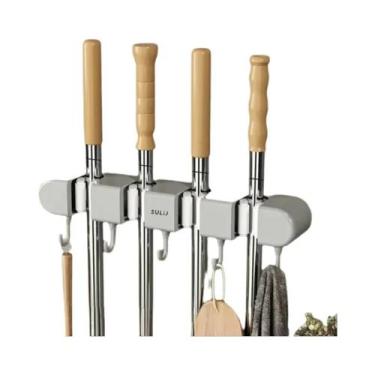 Imagem de Suporte De Parede Para Vassouras E Rodos, Prateleira Organizadora De B