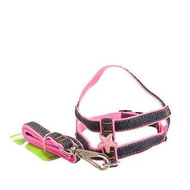 Imagem de Conjunto Peitoral Jeans Regulável com Guia para Cachorro - Estilo e Co
