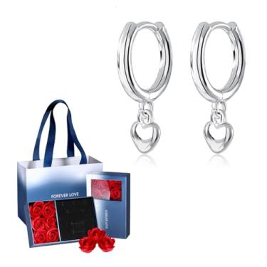 Imagem de FLORA BRINCO ARGOLA PRATA 925 COM PINGENTE CORAÇÃO BRINCOS DE MODA FEMININA CONJUNTO DE PRESENTE