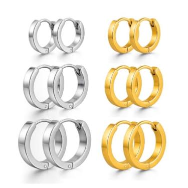 Imagem de Kit 2 Trios de Brincos Argolas Dourada e Prateada Aço Inox 316L 10mm 14m 16mm