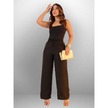 Imagem de Calça Pantalona Feminina Duna Com Bolso Cintura Alta Primavera Verão P