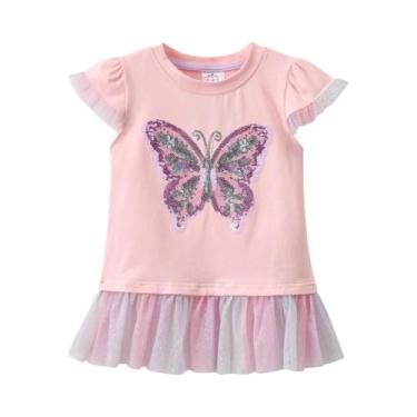 Imagem de Camiseta Rosa Com Lantejoulas Em Forma De Borboleta Para Meninas, Mang