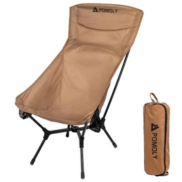 Imagem de POMOLY Cadeira de acampamento grande, dobrável, com encosto alto, MOKPro, portátil, leve, dobrável, com bolsos laterais de malha para capacidade de 200 kg