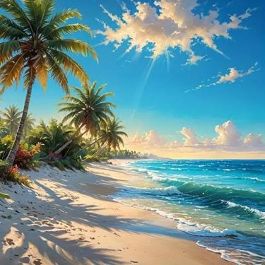 Imagem de AWLNKMC Kits de pintura de arte de diamante de coqueiro de praia para adultos, kits de pintura de diamante para adultos iniciantes, kits de arte 5D faça você mesmo para adultos, decoração de parede de