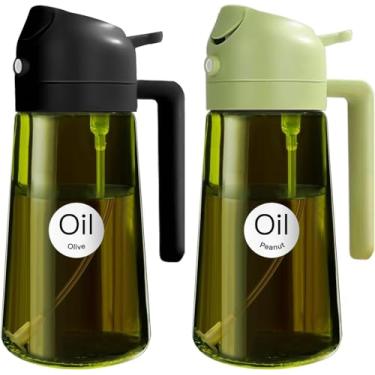 Imagem de XBllcyiv Pulverizador de azeite de oliva de vidro de 470 ml para cozinhar - Dispensador de azeite de oliva 2 em 1 para utensílios de cozinha, fritadeira a ar, salada e churrasco (preto e verde)