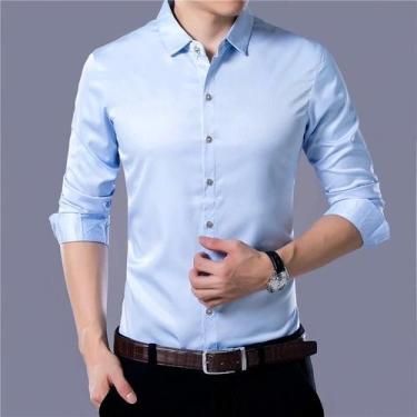 Imagem de Camisa masculina casual fashion empresarial cor sólida manga comprida 