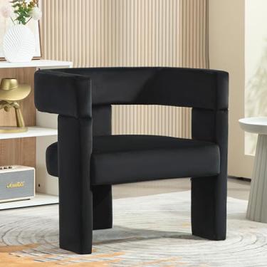 Imagem de Finnhomy Cadeiras de jantar modernas, conjunto de 1 cadeira de jantar estofada de veludo com costas abertas, poltronas laterais estofadas de 3 pernas, perfeitas para jantar, sala de estar, quarto