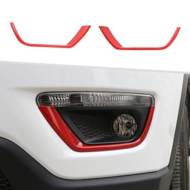 Imagem de Jimen Adequado para Jeep Compass 2017-2020, 2 peças de acabamento da tampa do farol de neblina frontal (vermelho)