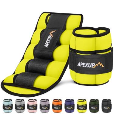 Imagem de APEXUP Caneleiras de 4,5 kg/par, caneleiras ajustáveis para mulheres e homens, tiras modularizadas de peso de perna para ioga, caminhada, corrida, aeróbica, academia, amarelo