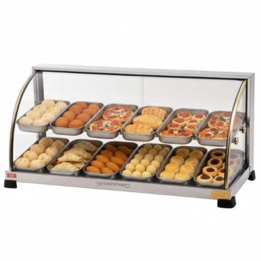 Imagem de Estufa Para Salgado Dupla Vitrine 12 Bandejas Expositor Ouro Curva Mar