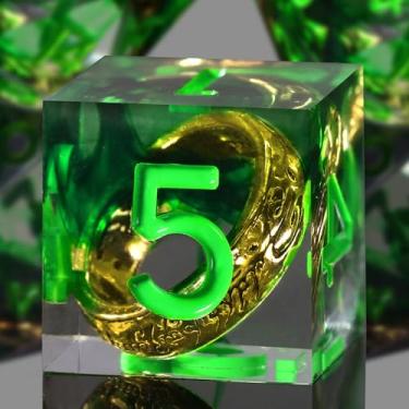 Imagem de FONVGOGO Magic Lord Rings DND Dice Set, Sharp Edge Resin D and D Dice with Box 7Pcs Dungeons and Dragons Polyhedral Dice Set for Role Playing Game Gift Tabletop Games (Ring Green)
