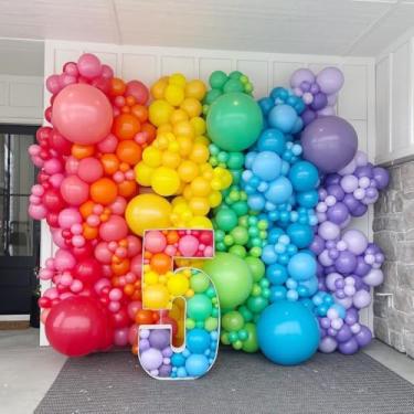 Imagem de Balões sortidos de látex arco-íris, pacote com 50 balões redondos de hélio de 30 cm para decorações de aniversário, chá de panela, festa de casamento